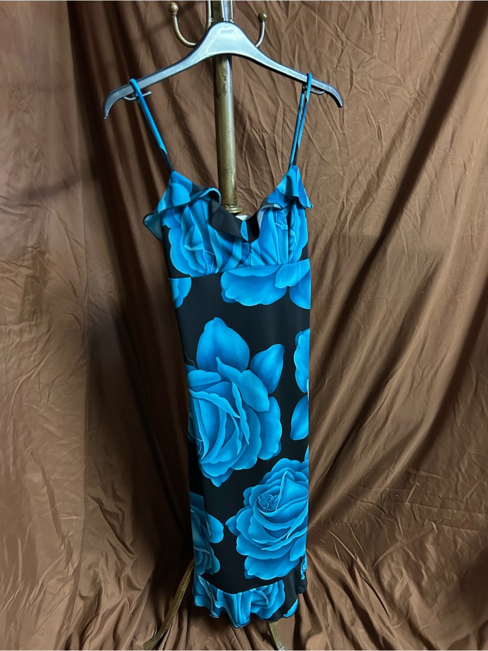 Blue Floral Ruffle Dress